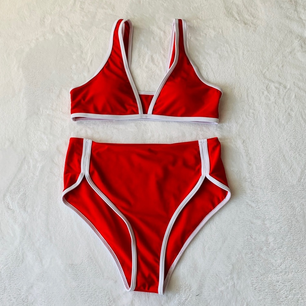 Red and white high waisted bikini - Picture 2 of 9